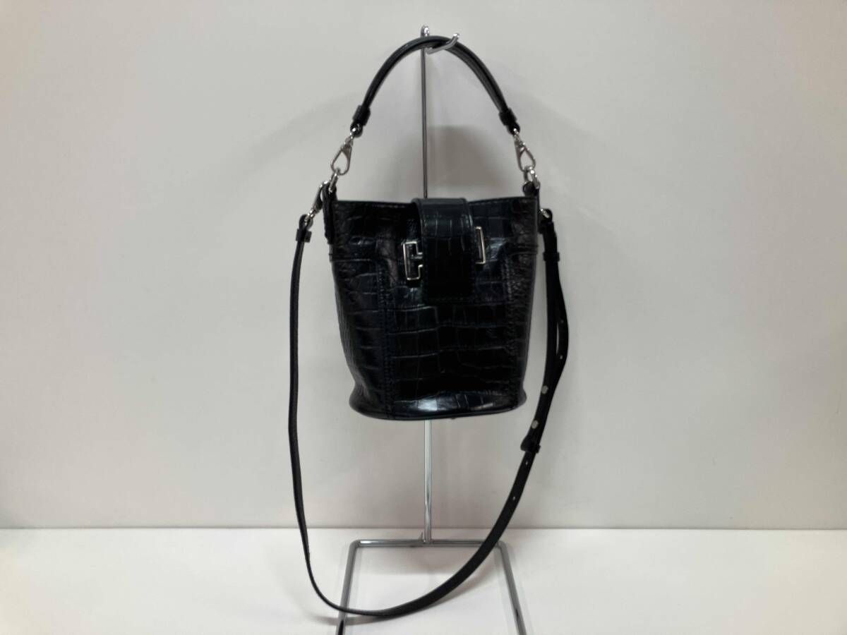 TOD’S トッズ MW 41 2Way クロコ型押し ダブルTバケット ショルダーバッグ ハンドバッグ ブラック
