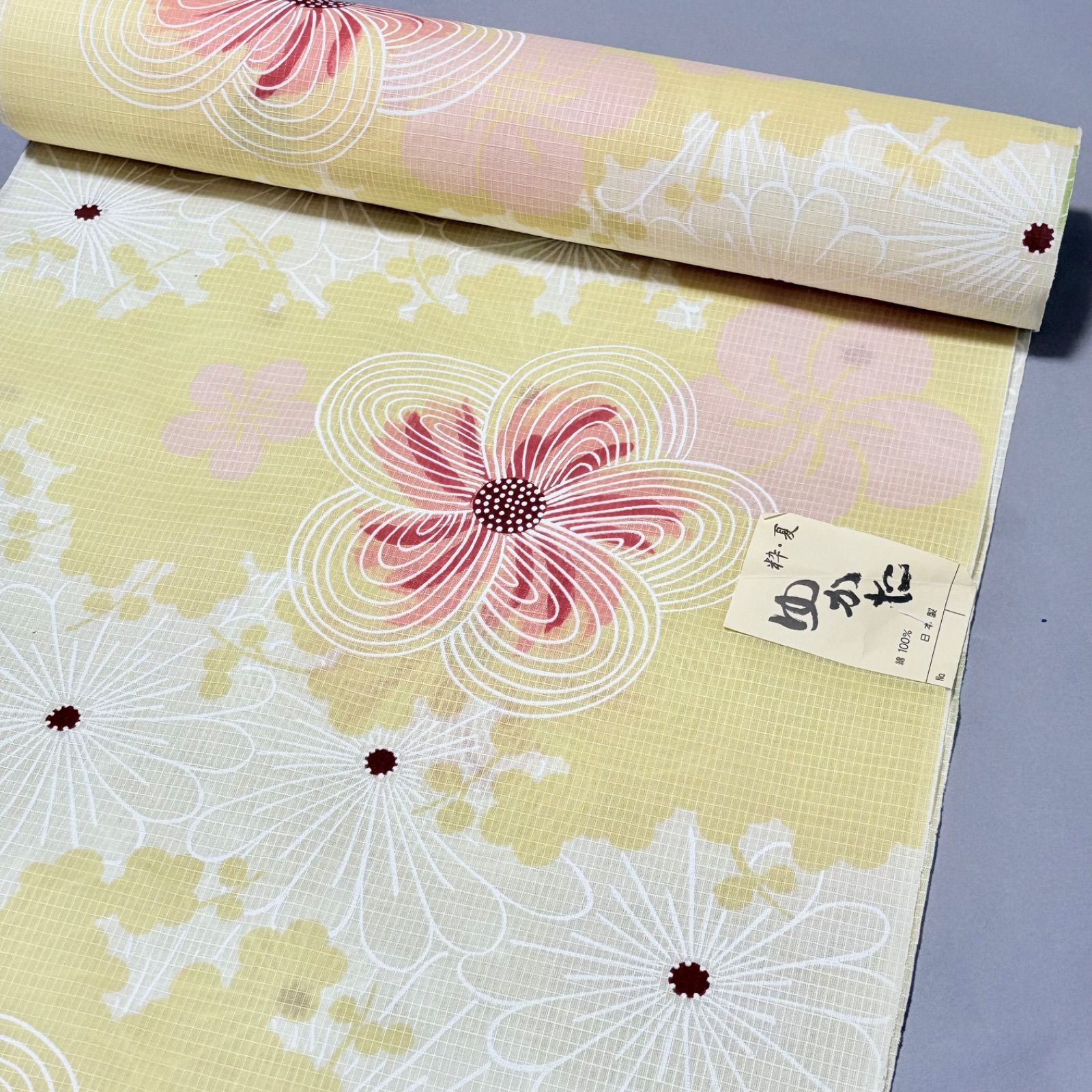 浴衣反物】ゆかた・粋夏・綿紅梅・日本製・たまご色白・反物12m・40cm