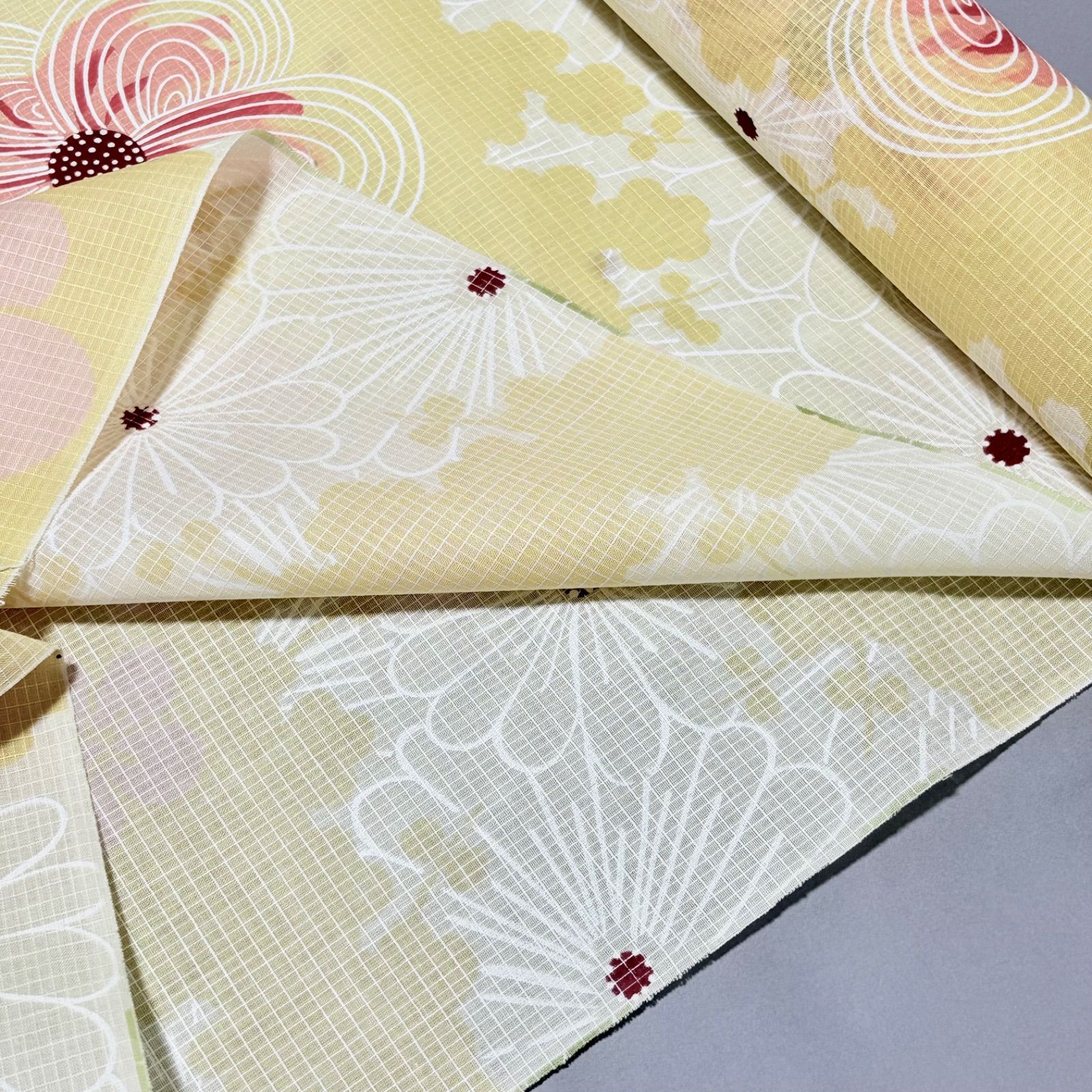 浴衣反物】ゆかた・粋夏・綿紅梅・日本製・たまご色白・反物12m・40cm