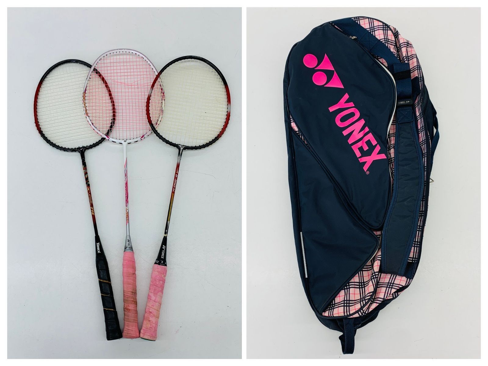 バドミントンラケット ジャンク品 3本セット ジャンク品】バドミントン ラケット3本 ラケットバッグ セット YONEX
