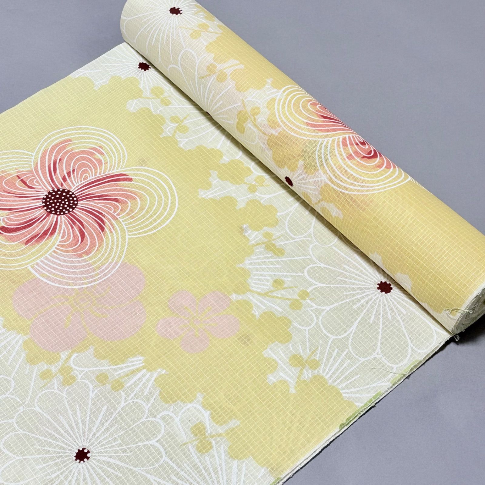 浴衣反物】ゆかた・粋夏・綿紅梅・日本製・たまご色白・反物12m・40cm