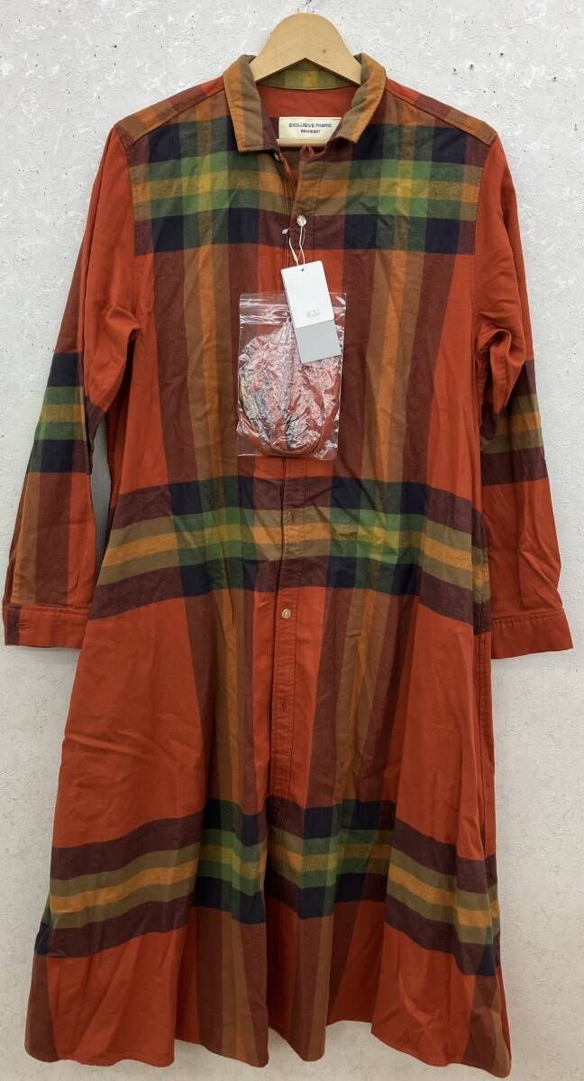 美品 BEAMS BOY/EXCLUSIVE FABRIC/長袖ワンピース/ボーイビックタータンワンピース/オレンジ/サイズ2