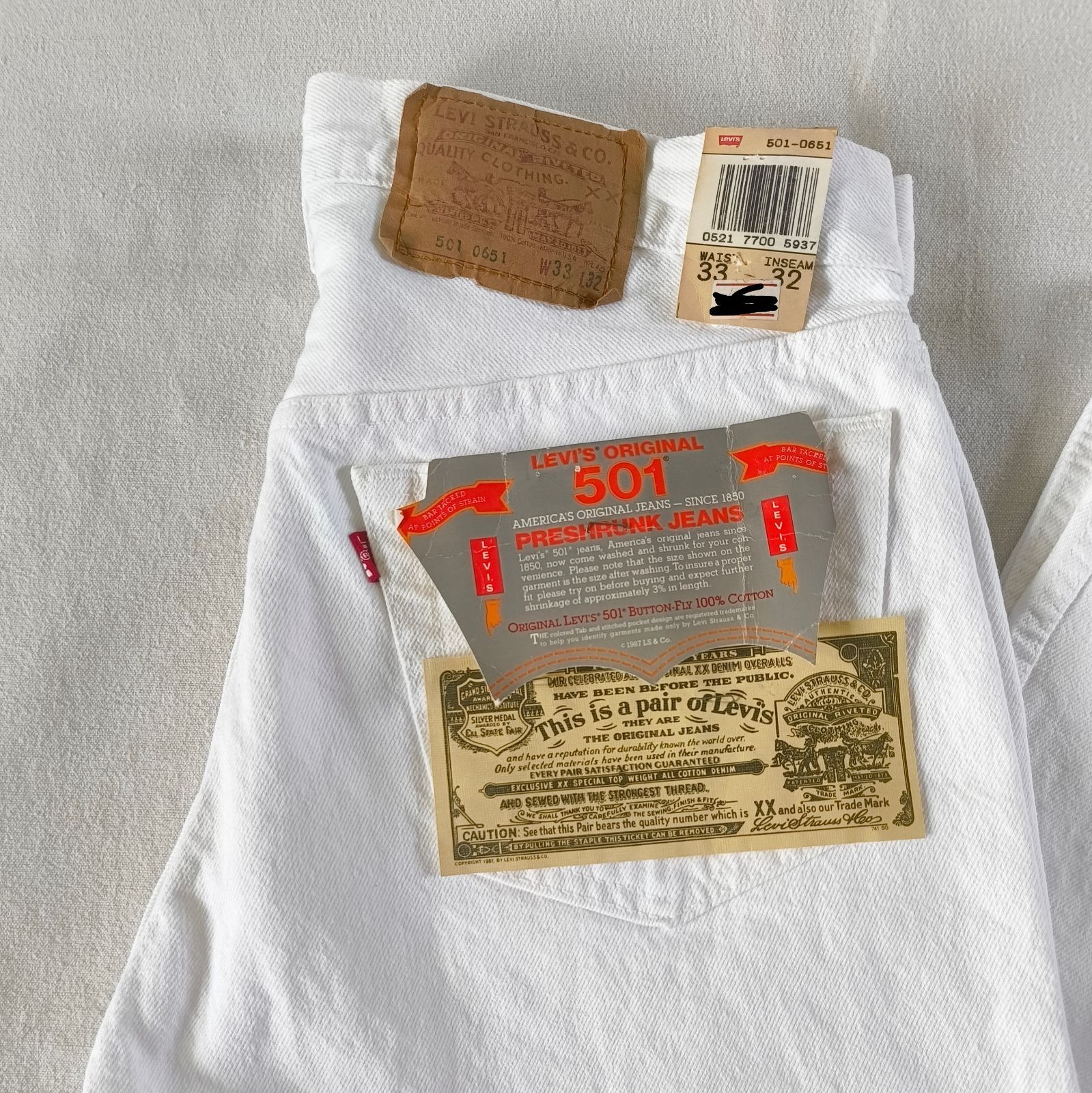 【デッドストック】80’s Levis 501 ホワイト USA製 未使用品 W33