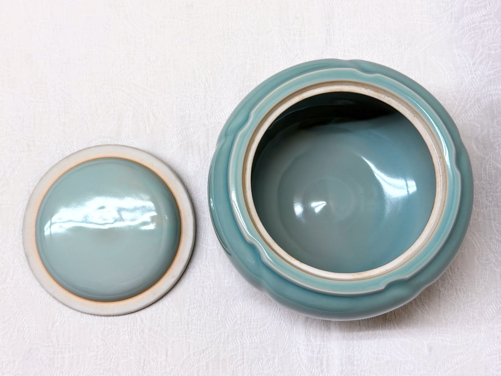 D240【未使用】手塚祥堂 青磁 水指 茶道具 京焼 共箱付き 骨董品 天録