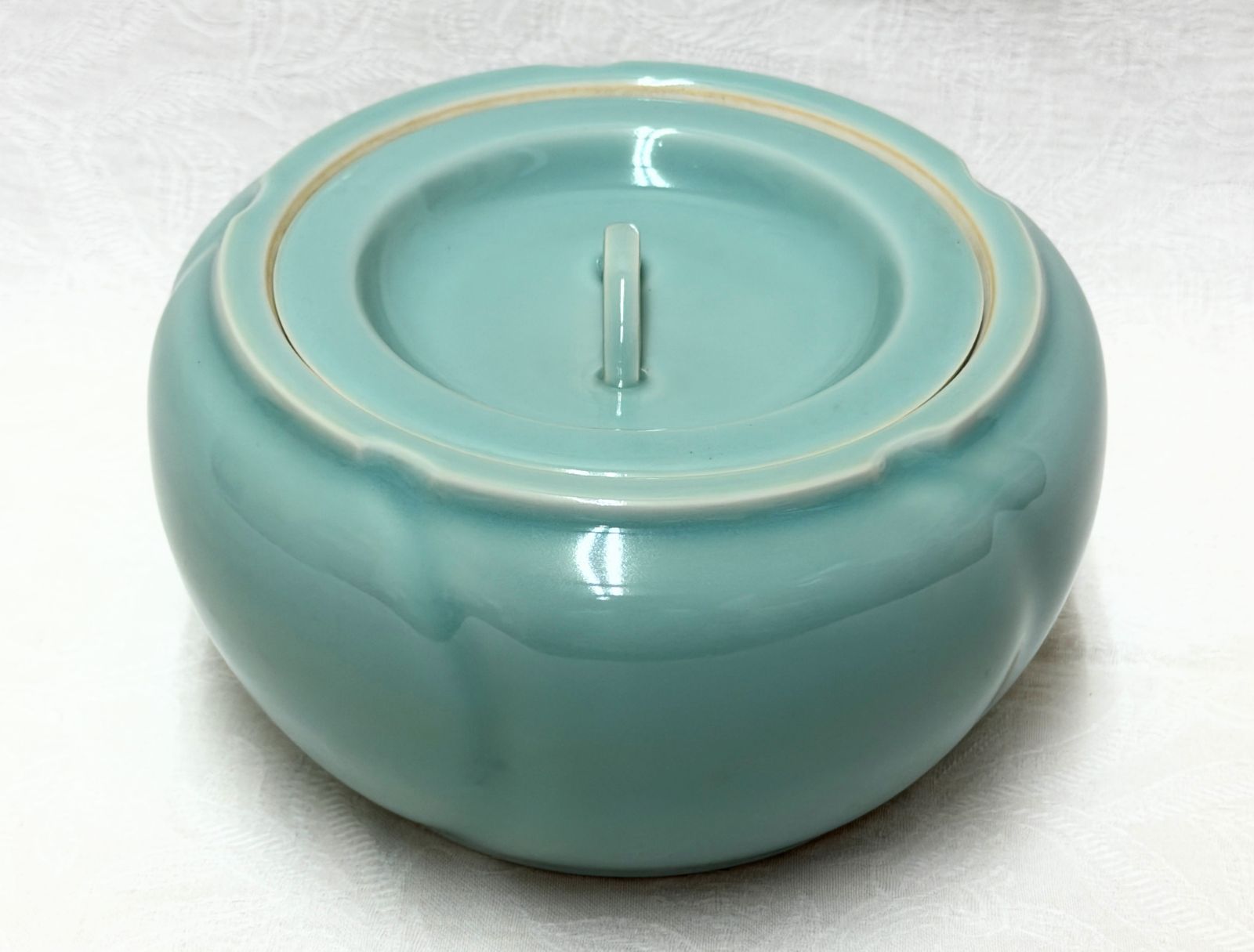 D240【未使用】手塚祥堂 青磁 水指 茶道具 京焼 共箱付き 骨董品 天録