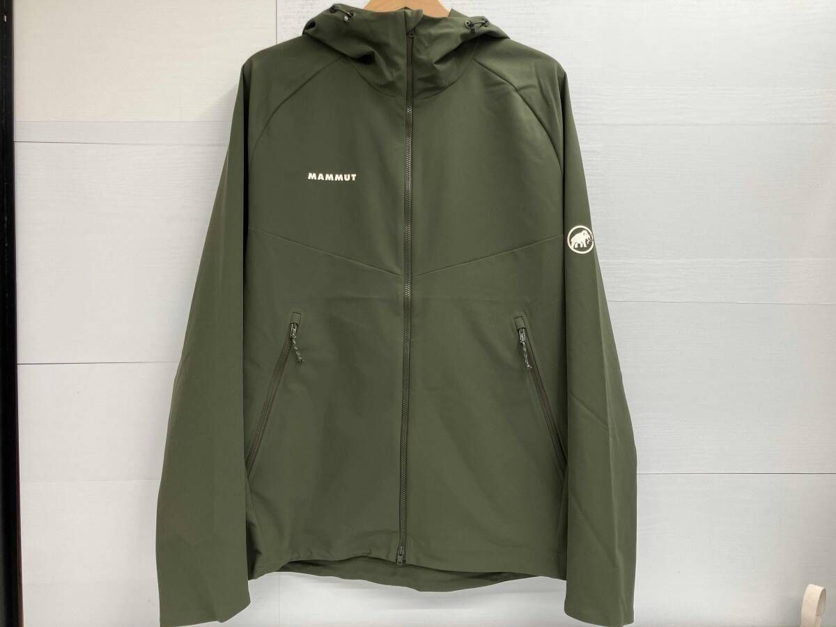 【美品】MAMMUT マムート/ソフトシェルフードジャケット/1011-00792/US Lサイズ カーキ グリーン