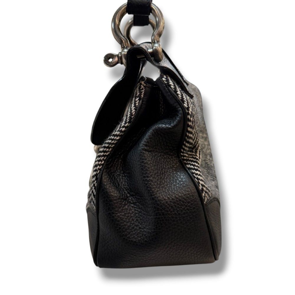 BURBERRY LONDON レザー ツイード ハンドバッグ F ブラック グレー