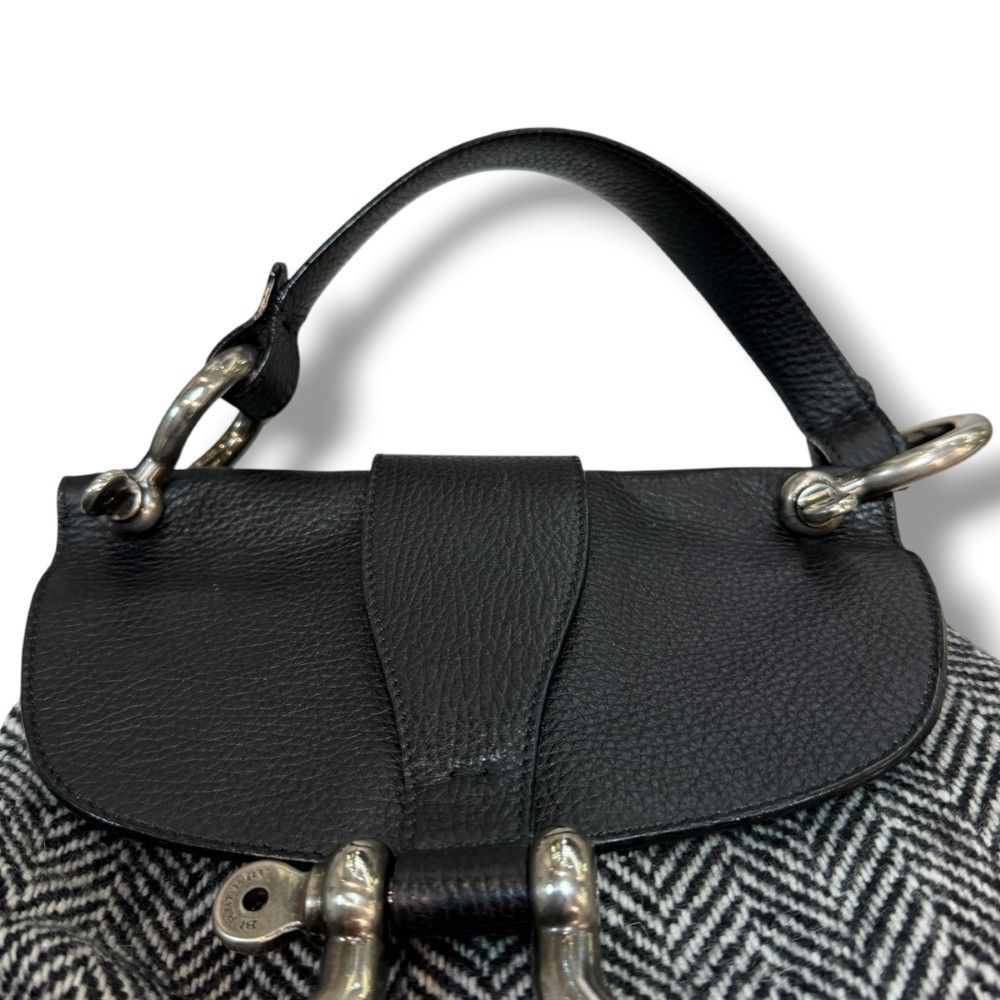 BURBERRY LONDON レザー ツイード ハンドバッグ F ブラック グレー