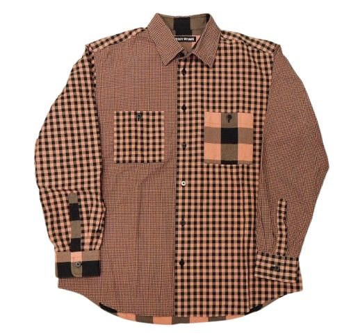 ISSEY MIYAKE クレイジーパターン チェックシャツ サイズ3 サーモンピンク 長袖 イッセイミヤケ 中古品▲★(124)