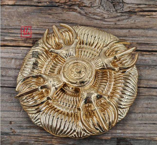 【修縁堂】密教法具 精密細工 十字杵法輪 置物 工芸品