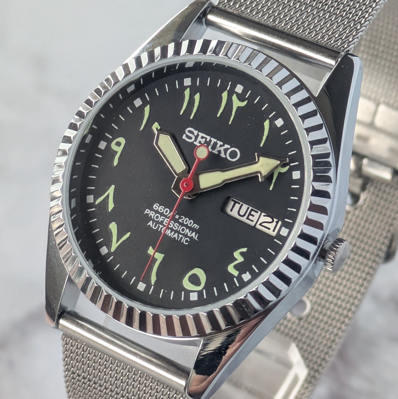 稼働品 SEIKO セイコー5 自動巻き ヴィンテージ ブラック文字盤 