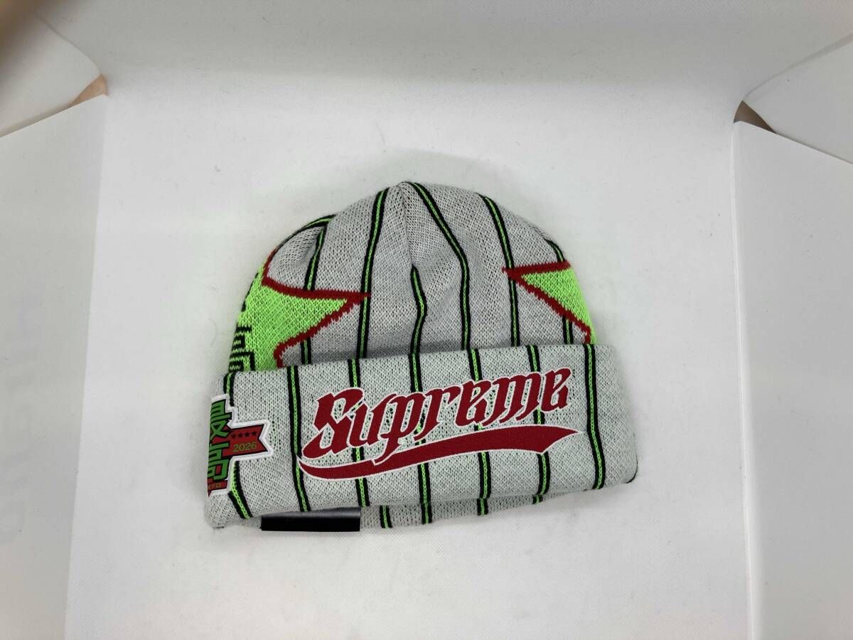 Supreme NEW ERAコラボ シュプリーム ニューエラ ニット帽 ピンストライプ ホワイト