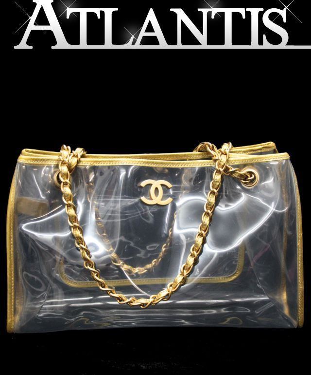 CHANEL シャネル ココマーク クリアトートバッグ ビニール×レザー