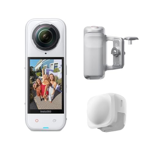 Insta360 X5 撮影グリップキット モデル サテンホワイト - 防水 8K 360度全景カメラ、高い暗所性能、見えない自撮り棒効果、頑丈で交換可能なレンズ、3時間バッテリー、ウィンドガード内蔵、手ブレ補正、トリプルAIチップデザインyu