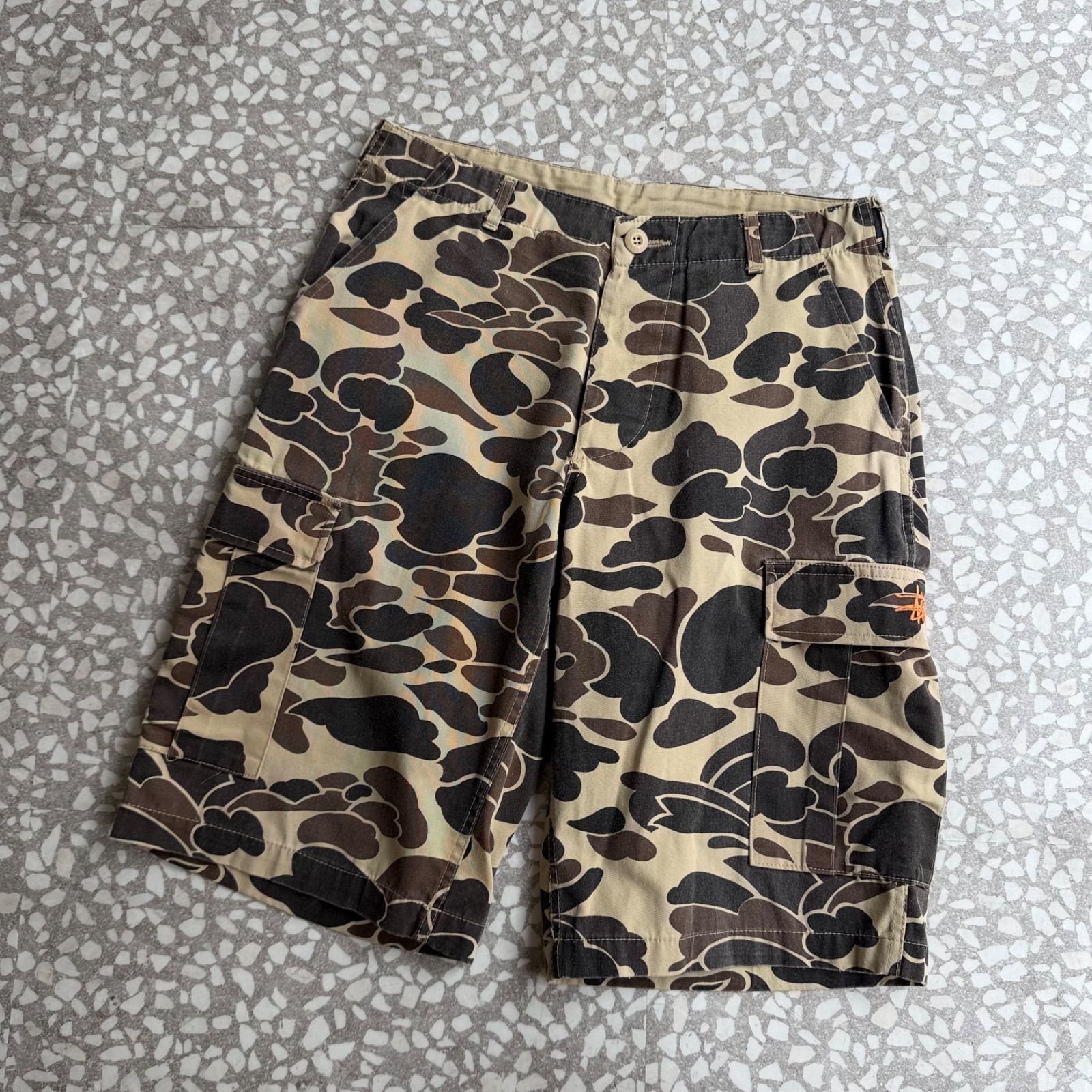 [ Archive アーカイブ Y2K ]　STUSSY / 90’s half pants size L ステューシー　オールドステューシー　90年代　カモ　ハーフパンツ　刺繍ロゴ　ストリート　白タグ 迷彩 横ノリ　菅田将暉