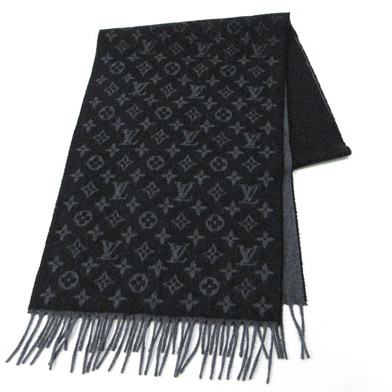 【三重本店】 中古 LOUIS VUITTON | ルイ・ヴィトン マフラー エシャルプモノグラムグラディエント M71607 モノグラム ブラック×グレー 【135】