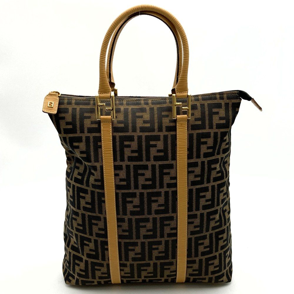 FENDI フェンディ ズッカ トートバッグ ハンドバッグ キャンバス レザー ブラウン レディース ヴィンテージ