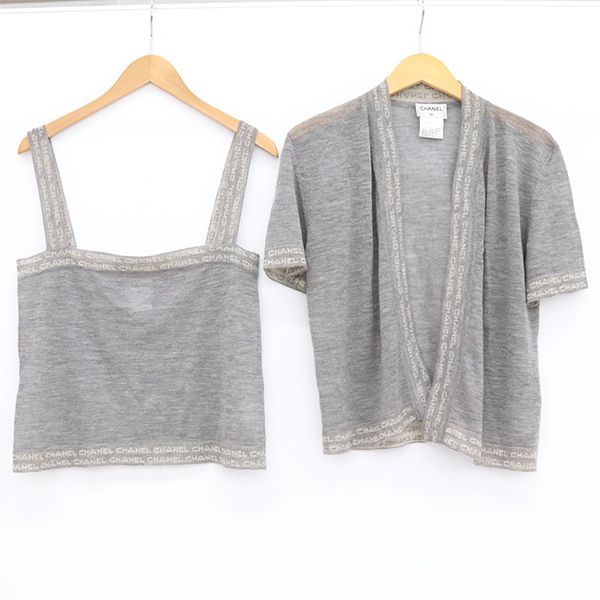 シャネル CHANEL キャミソール カーディガン ニットアンサンブルセット カシミヤ レディース サイズ42 グレー【yy】【中古】4000065810001487