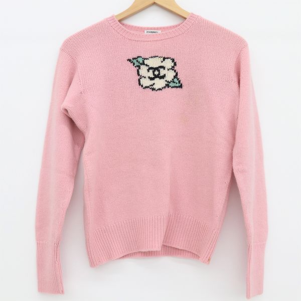 シャネル CHANEL カシミヤセーター 長袖 95A PO5570V00254 サイズ44 レディース ピンク【yy】【中古】4000065810001492