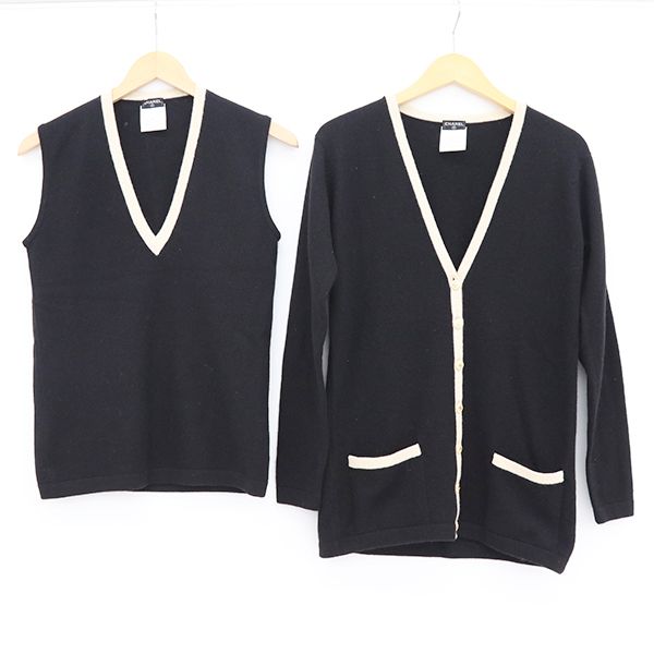 シャネル CHANEL アンサンブルニット 96A PO8119V00306 カシミヤ サイズ42 レディース ブラック×ホワイト【yy】【中古】4000065810001497