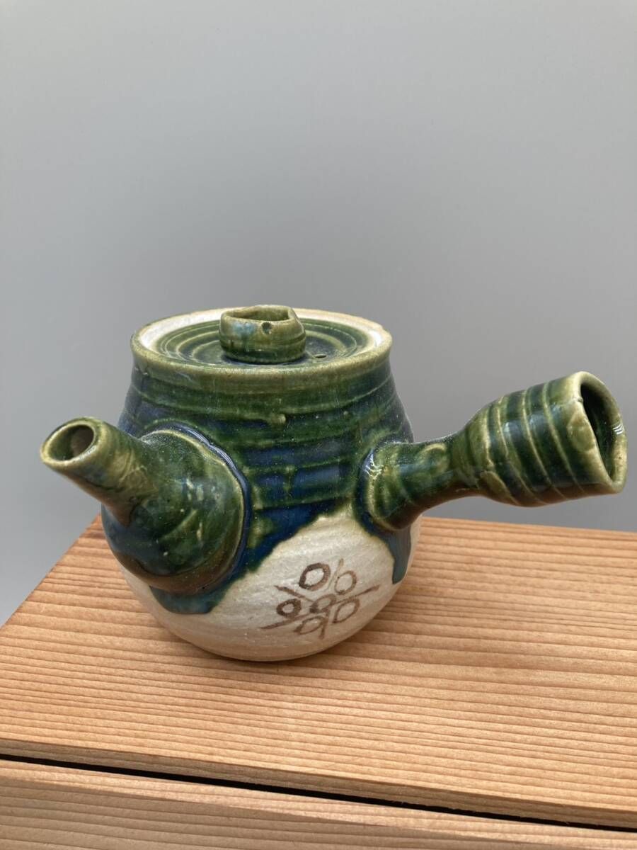 8-0702-26】赤津焼 東窯 中島春草作 織部 茶器セット 茶器揃 急須 湯 5