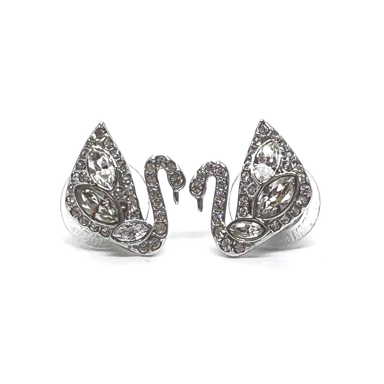 美品☆SWAROVSKI スワロフスキー ピアス スワン クリスタル 白鳥