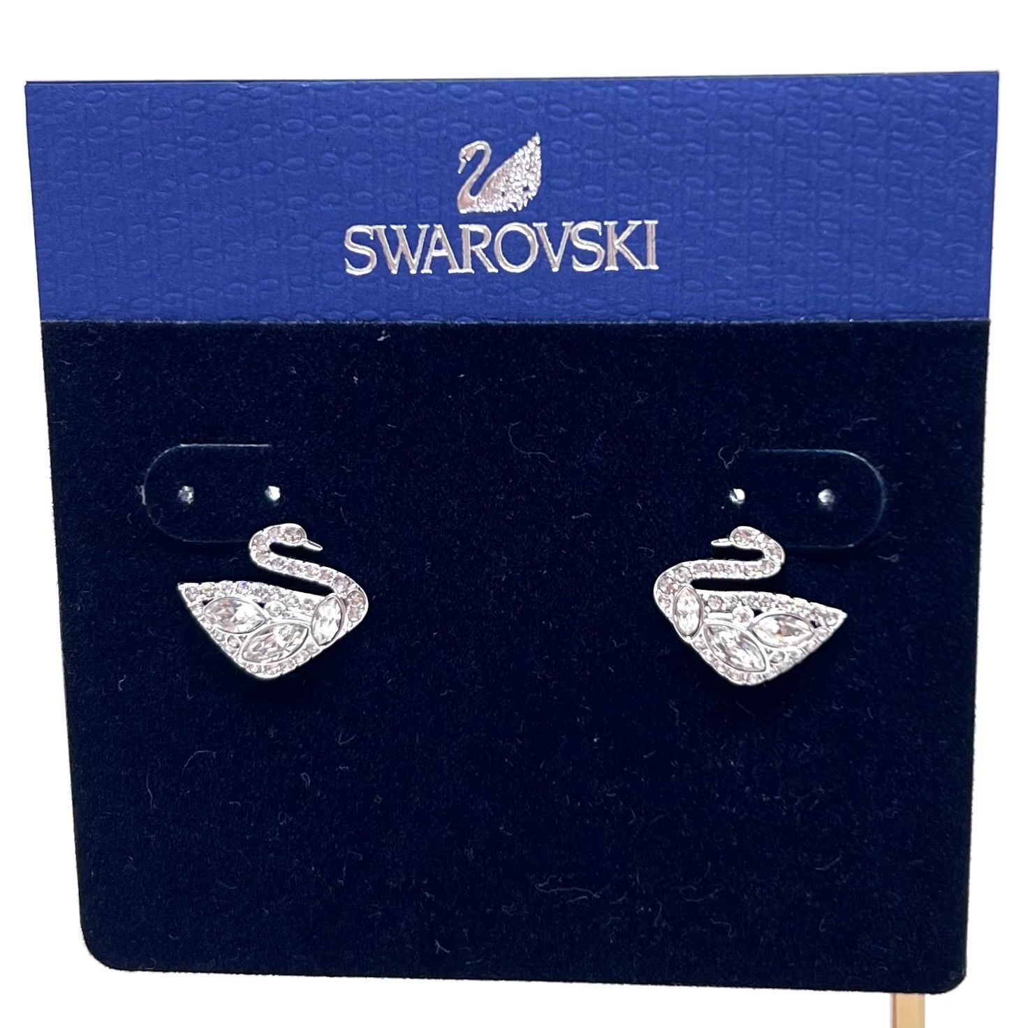 美品☆SWAROVSKI スワロフスキー ピアス スワン クリスタル 白鳥