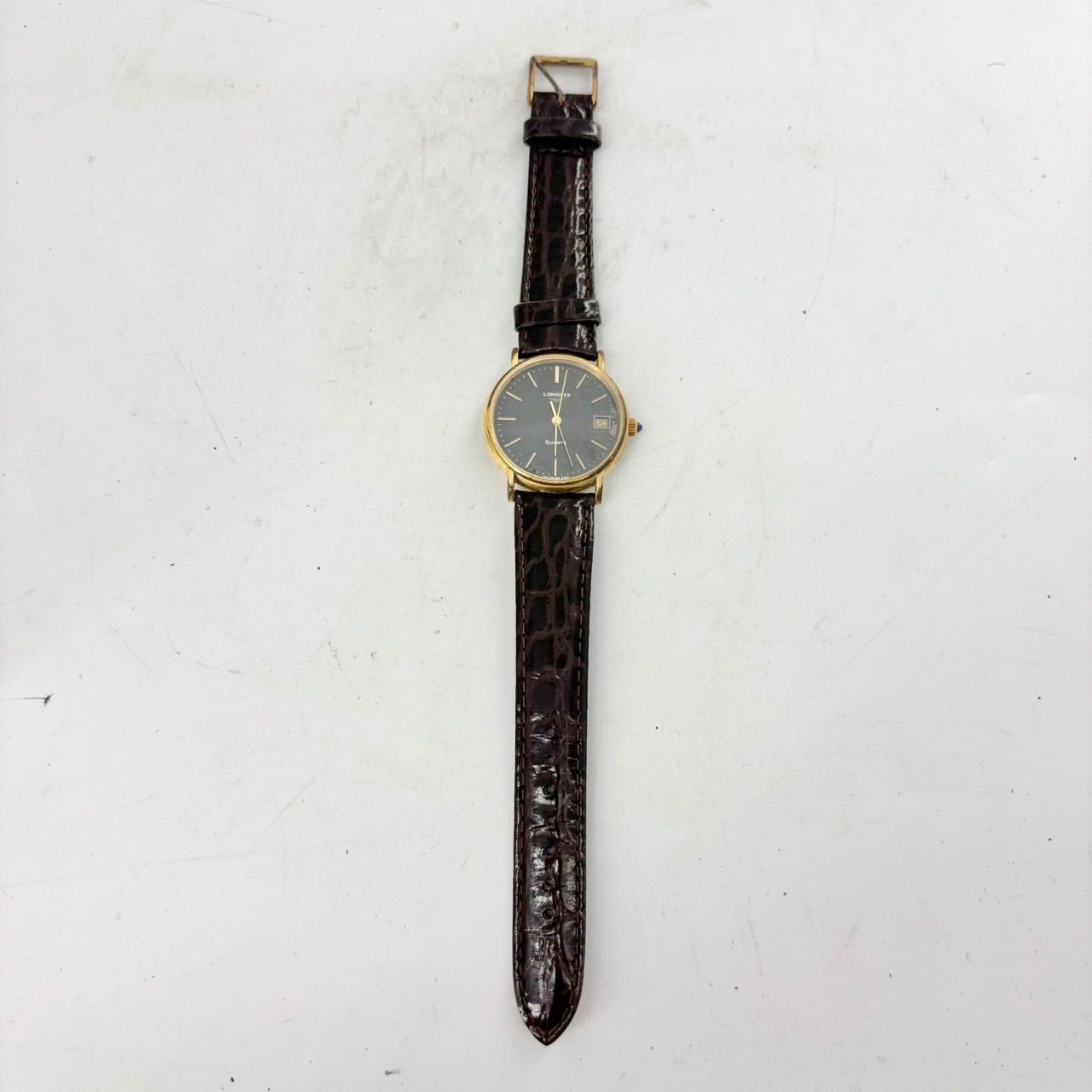 LONGINES 腕時計　ロンジン　ゴールド　クォーツ　デート　革ベルト黒 LONGINES 腕時計 ロンジン クォーツ デート 革ベルト黒 2353 - メルカリ