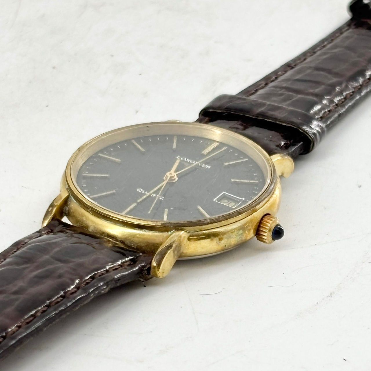 LONGINES 腕時計　ロンジン　ゴールド　クォーツ　デート　革ベルト黒 LONGINES 腕時計 ロンジン クォーツ デート 革ベルト黒 2353 - メルカリ