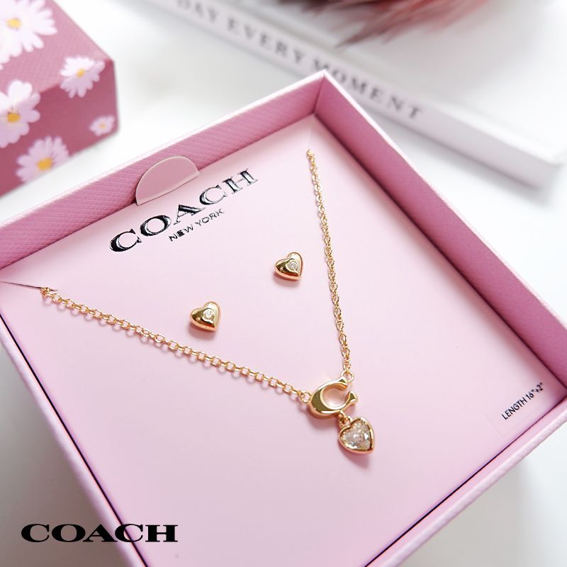 美品✨COACH ネックレス ピアス セット ハート ゴールド ストーン 美品 