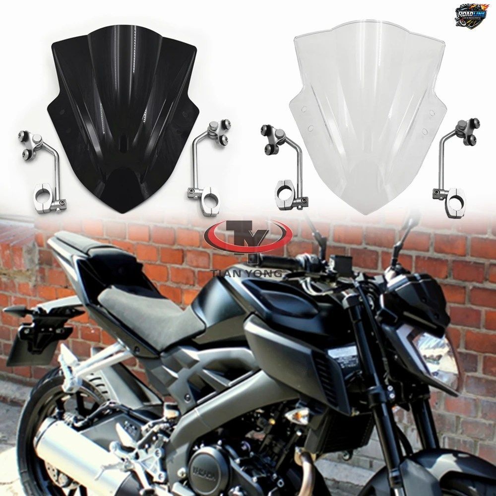 MT125用ブラッククリアウインドスクリーン、MT-125ウインドシールド、ウインドディフレクター、サポートフレーム付き