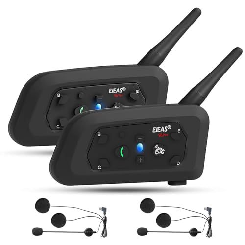 EJEAS V6 Pro バイク インカム 2台セット、Bluetooth 5.1インカムバイク用、2人の対話と6ペアの同時サポート、IP67防水機能、11日間の超長時間スタンバイ、音楽鑑賞、GPSナビゲーションをサポート、オートバイヘルメッ 4994075c