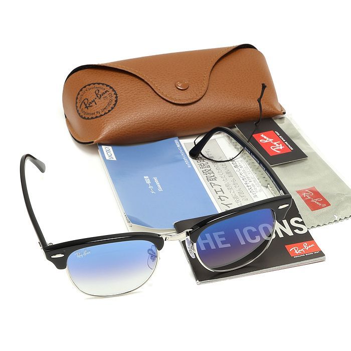 美品 レイバン サングラス CLUBMASTER RB3016 1354/3F ブラック×ブルーグラデーション メンズ RayBan