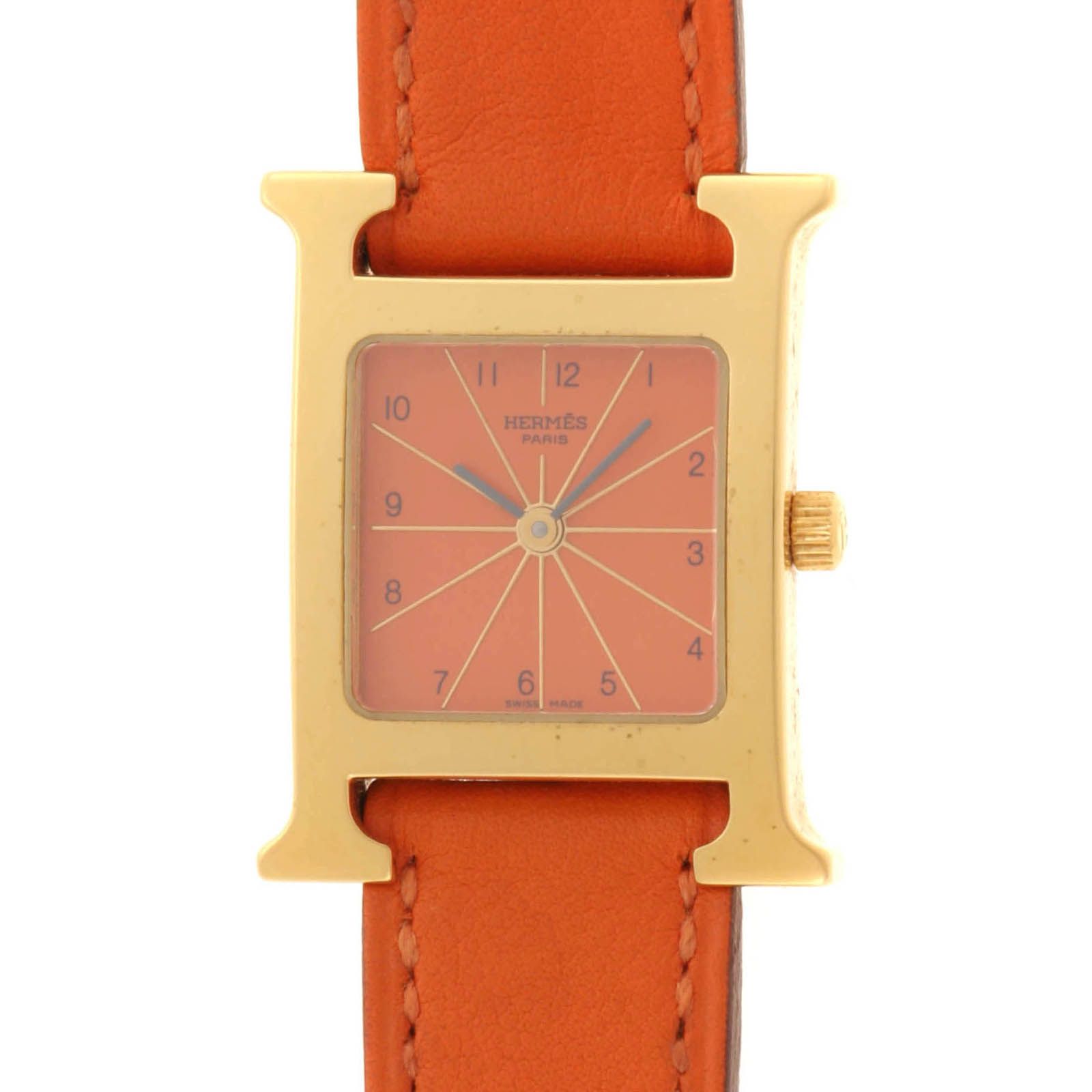 HERMES エルメス 腕時計 Hウォッチ HH1.201 ゴールドメッキ/本革