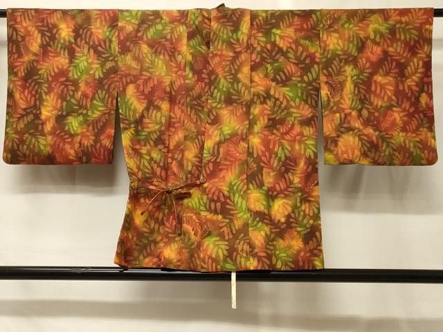 平和屋着物＃道中着　地紋起こし　枝葉文　暈し染め　正絹　逸品　CABG8243in