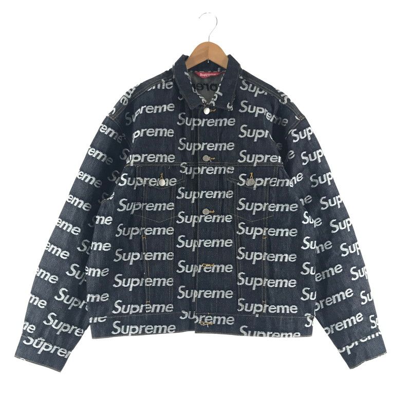 【中古品】 SUPREME シュプリーム JACQUARD LOGOS DENIM TRUCKER JACKET ジャカード ロゴ デニム トラッカー ジャケット カラー INDIGO SIZE:L 【149-260713-ky-04-fuzh】