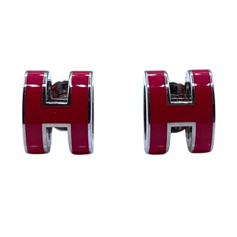 エルメス HERMES ポップH ミニ ピアス ワインレッド/シルバー金具 エナメル/メタル ジュエリー