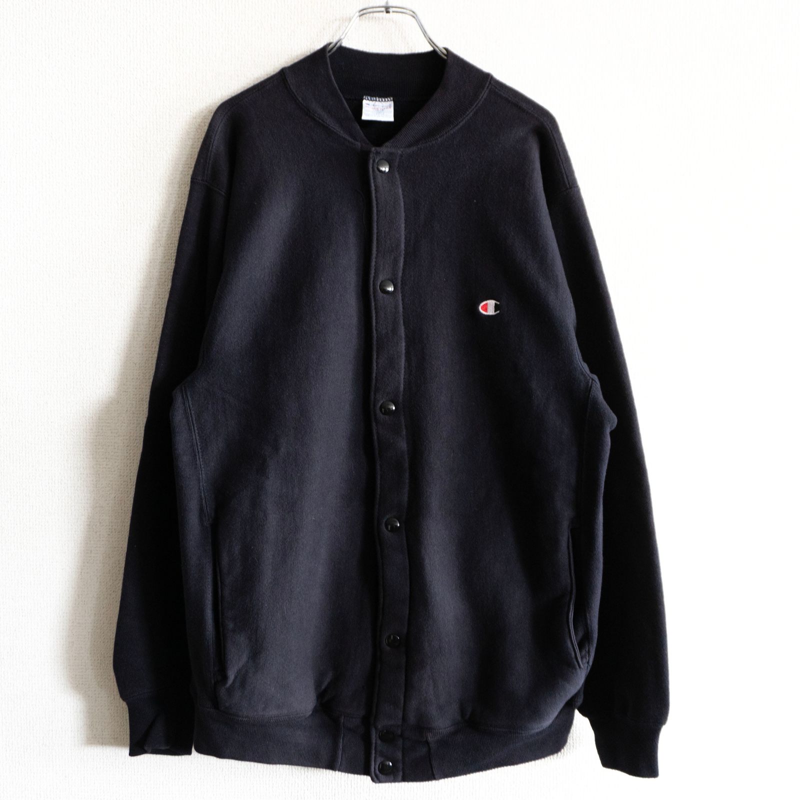 90s/USA製】CHAMPION【スナップ カーディガン】L ブラック