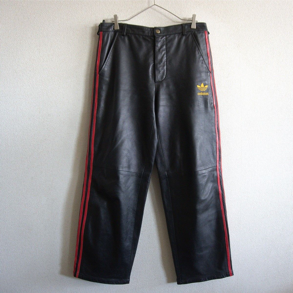 00s/美品】adidas 【レザー トラック パンツ】L アディダス ブラック