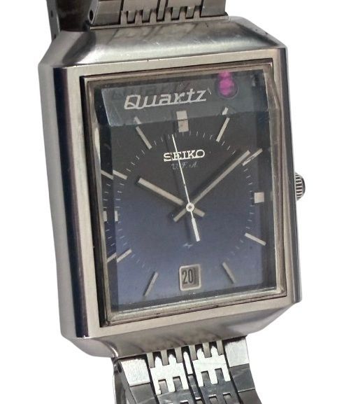 SEIKO セイコー 3922-5010 シルバー スクエア 青文字盤 3針 デイト クォーツ SS ■管理番号L30131YER-260713-1.5K(510)