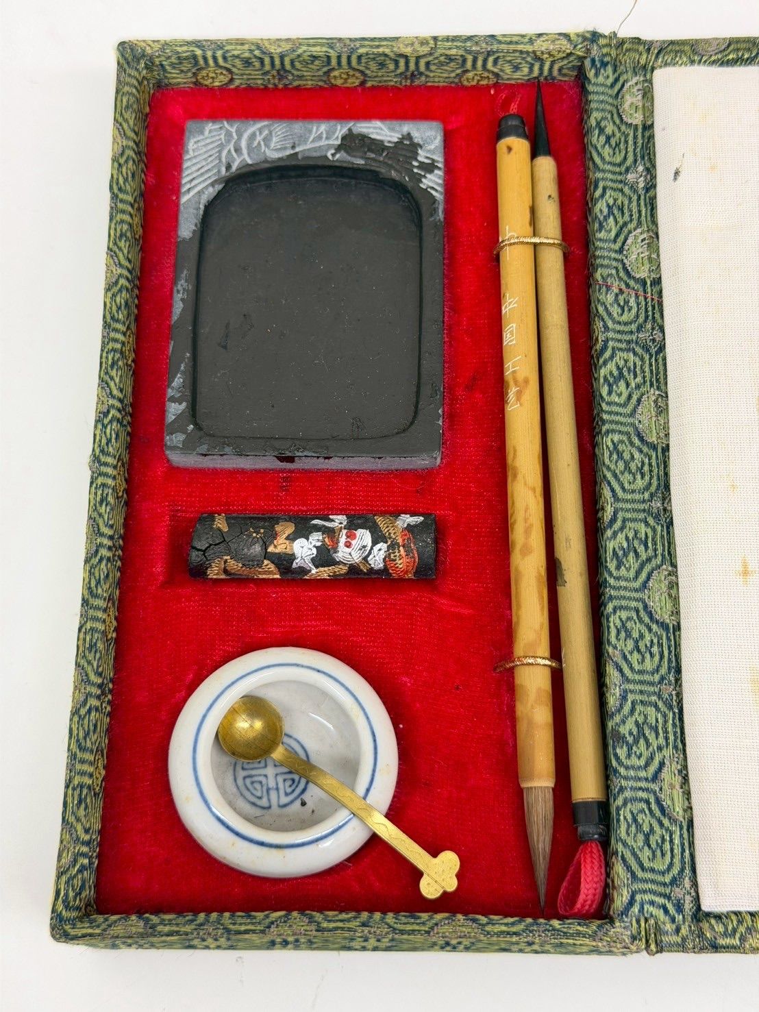 E【保管品】文房四宝 書道セット 中国 硯 墨 筆 筆入れ コレクション