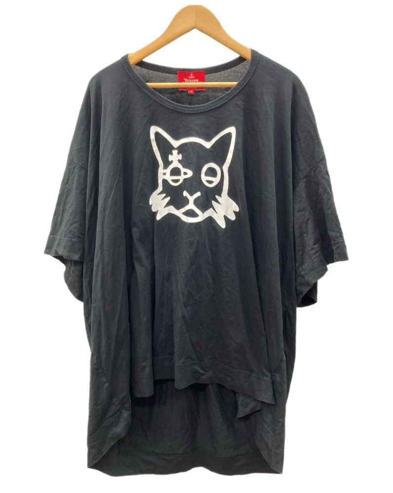 ヴィヴィアンウエストウッド Vivienne Westwood レッドレーベル RED LABEL ユニセックス キャット オーブ オーバーサイズＴシャツ ビッグシルエット 猫 日本製 BLACK 黒 プリント ブラック Mサイズ 104LT-561