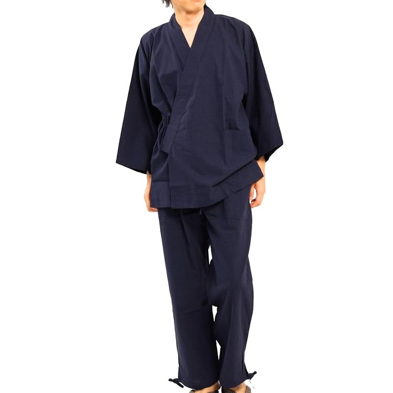 【新品】 [江戸てん] 作務衣 平織りのソフトな綿100％作務衣（さむえ） 紺 M