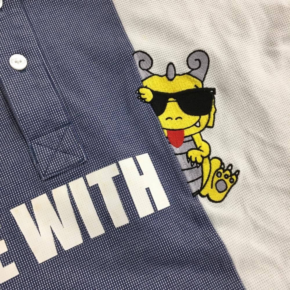 ダンスウィズドラゴン 半袖ポロシャツ ブルー×白 チビドラ メンズ 4(XL