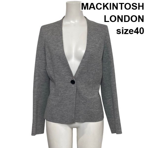◆ マッキントッシュロンドン MACKINTOSH ノーカラージャケット ニット 長袖 Vネック シングルブレスト 毛混 40 L 11号 レディース S6H628