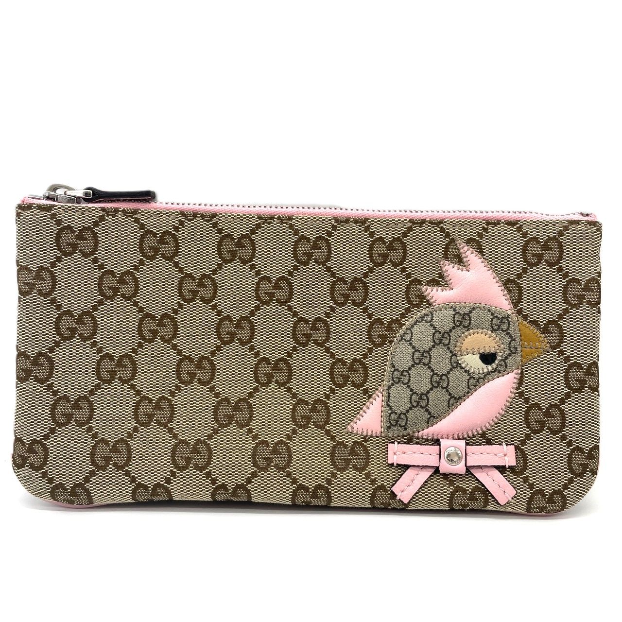 グッチ パパガッロ GGキャンバス フラットポーチ ピンク チルドレンズ ZOOシリーズ オウム マルチケース GUCCI Sランク