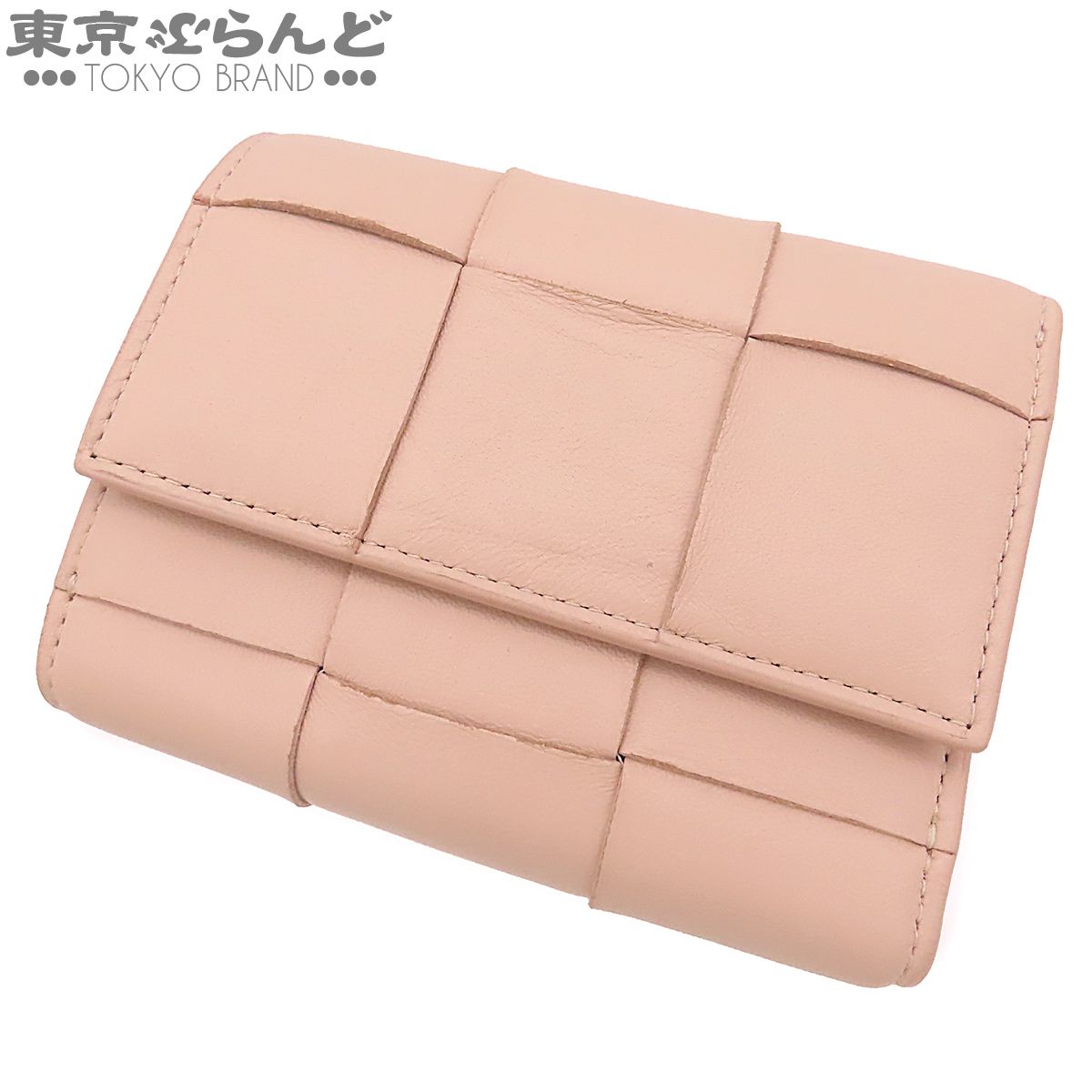 ボッテガヴェネタ カセット 814686 パステルピンク ゴールド金具 レザー コンパクトウォレット イントレチャート 三つ折り財布 レディース 101875838