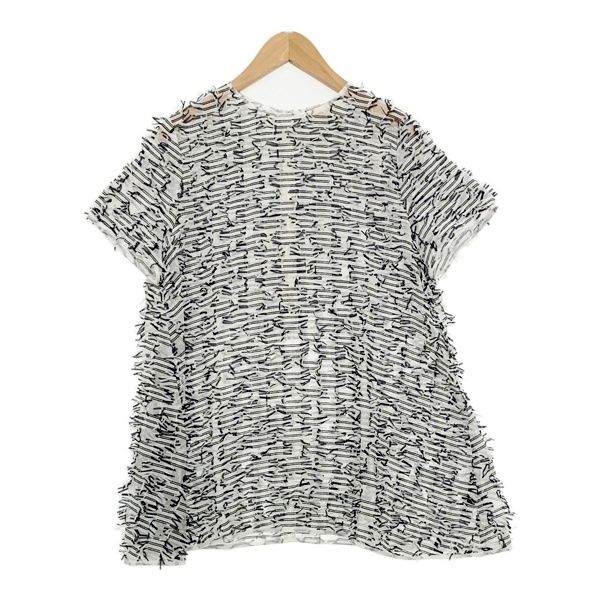 UNITED ARROWS リボン カットジャカード ショートスリーブ ブラウス レディース Mサイズ相当 ホワイト ブラック トップス DL19730■