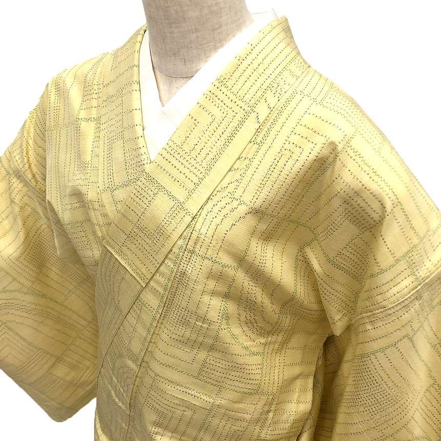 単衣紬‼︎ トールサイズ　裄71cm ロング　美品‼︎ 上質紬‼︎ 京やH191 正絹 単衣 紬 幾何学文様 絣文 初夏 初秋 単衣仕立て トール