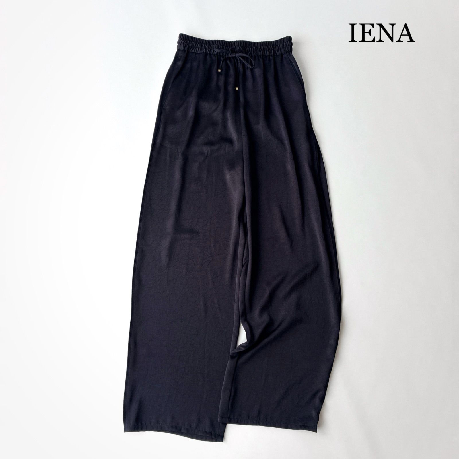 タグ付 2025 IENA イエナ サテンリラックスパンツ / ネイビー 紺 サイズ38 / 近年モデル 春 夏 イージーパンツ ワイドパンツ ウエストゴム